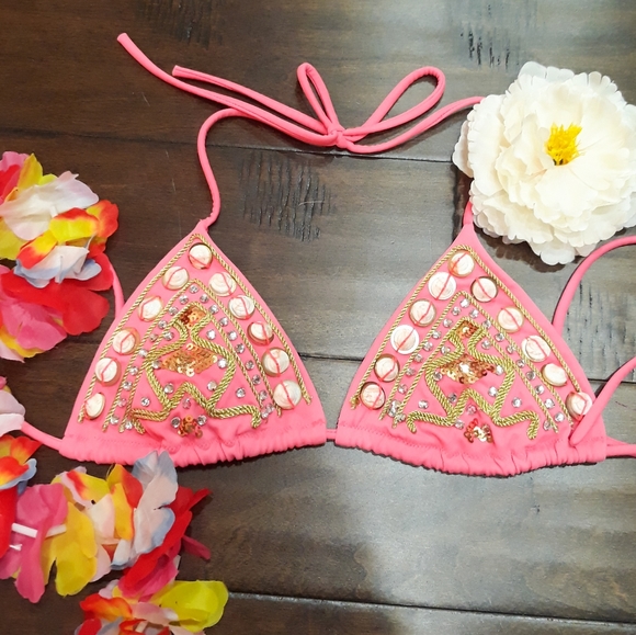 Victoria's Secret Other - Victoria's Secret Neon Pink Beaded Triangle Bikini